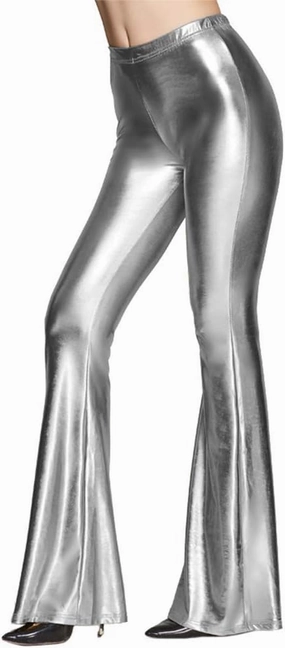 IWEMEK Women Shiny Metallic Bell Bottom Bootcut Palazzo Leggings 70s Disco Wide Leg Pants High Waist Dance Yoga Trousers