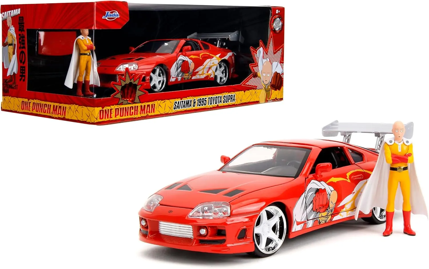 Jada One Punch Man with 1995 Toyota Supra Die-Cast Car – 1:24 Scale Anime Inspired Vehicle, Highly Detailed Model with Saitama Figure, for Ages 8 