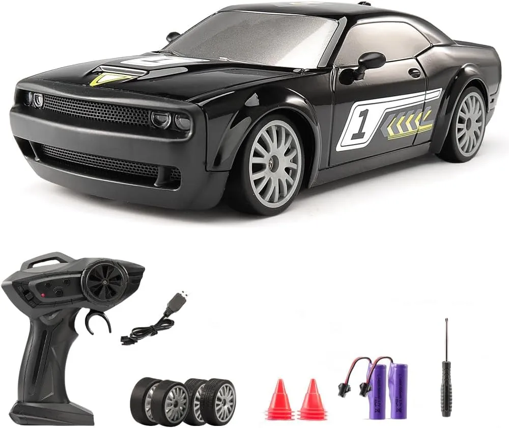 jaming KF27 Remote Control Car,RC Cars for Kids,1:20 4WD RC Drift Car with LED Lights, High-Speed Competitive 2.4G Cars for Drift and Race, Children's Gifts and Toys(Black 2-Battery)
