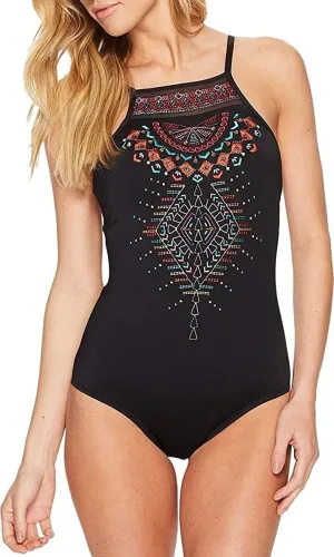 Jantzen Women's Embroidered High Neck One Piece Swimsuit