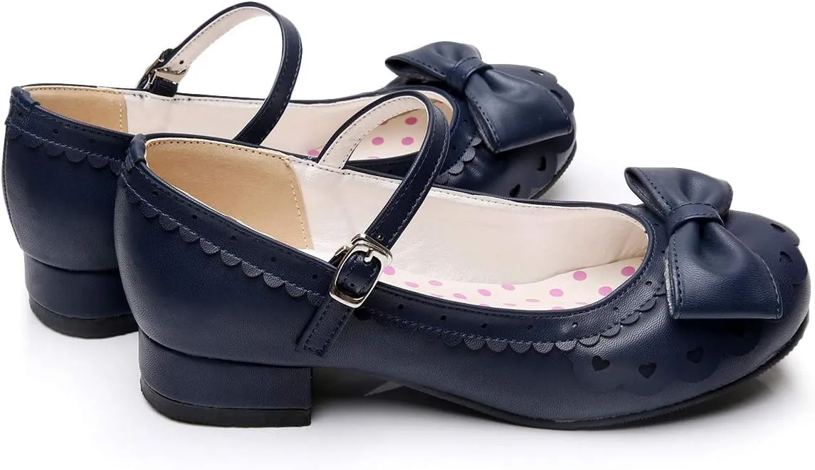 Japanese Sweet Lolita Tea Party Shoes Flounce Trim Bowtie Mary Jane Low Heel Shoes