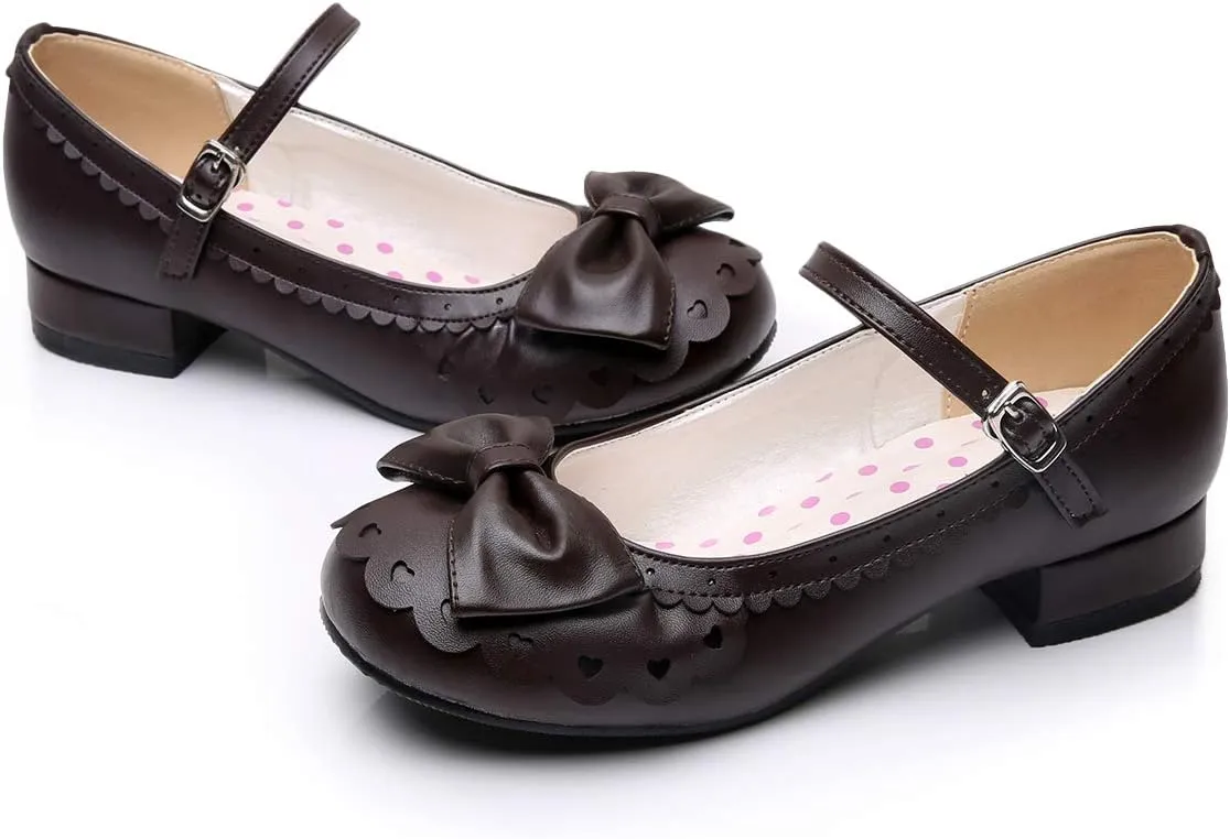 Japanese Sweet Lolita Tea Party Shoes Flounce Trim Bowtie Mary Jane Low Heel Shoes
