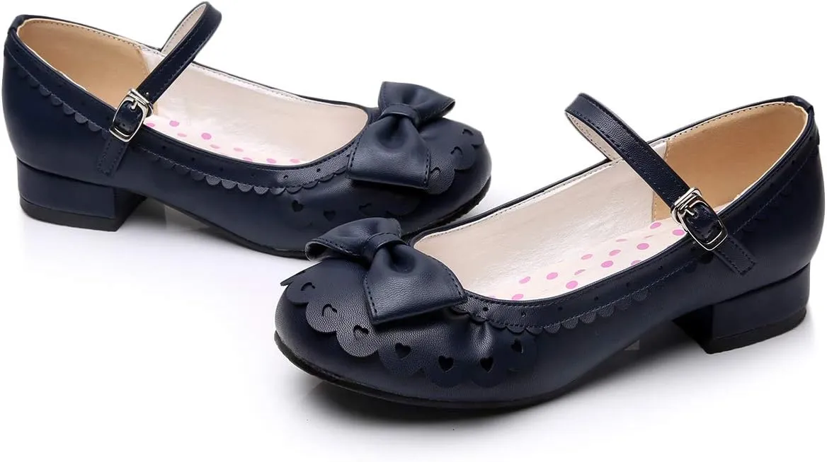 Japanese Sweet Lolita Tea Party Shoes Flounce Trim Bowtie Mary Jane Low Heel Shoes
