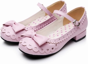 Japanese Sweet Lolita Tea Party Shoes Flounce Trim Bowtie Mary Jane Low Heel Shoes