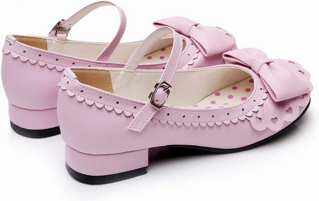 Japanese Sweet Lolita Tea Party Shoes Flounce Trim Bowtie Mary Jane Low Heel Shoes