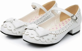 Japanese Sweet Lolita Tea Party Shoes Flounce Trim Bowtie Mary Jane Low Heel Shoes