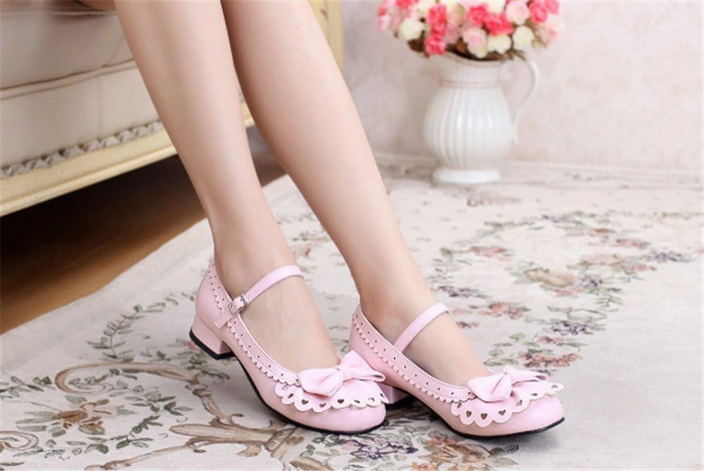 Japanese Sweet Lolita Tea Party Shoes Flounce Trim Bowtie Mary Jane Low Heel Shoes
