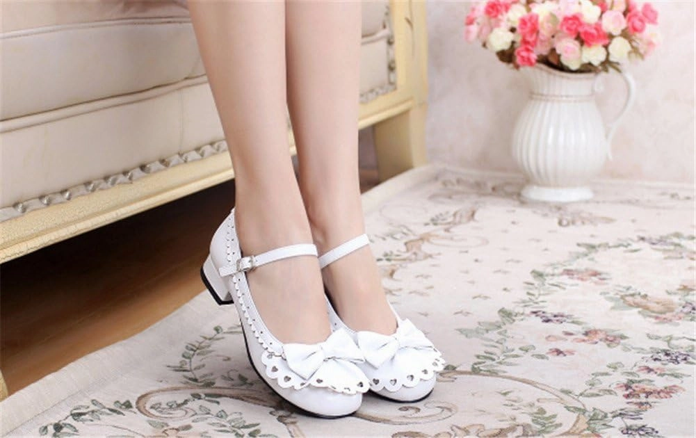 Japanese Sweet Lolita Tea Party Shoes Flounce Trim Bowtie Mary Jane Low Heel Shoes