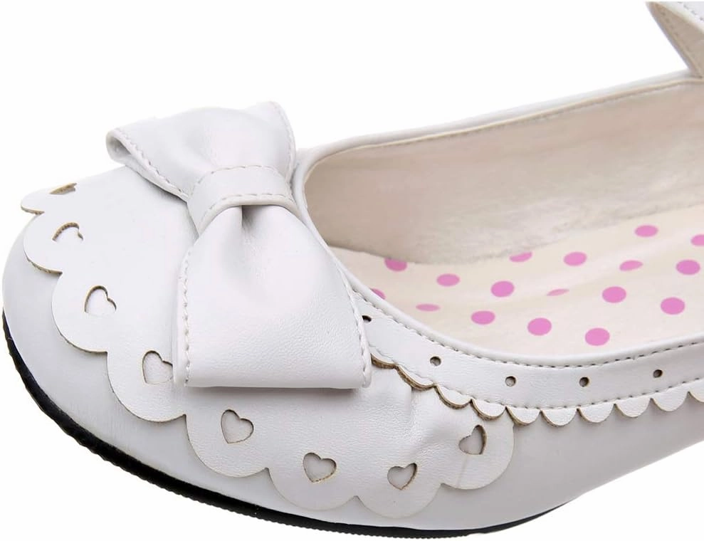Japanese Sweet Lolita Tea Party Shoes Flounce Trim Bowtie Mary Jane Low Heel Shoes