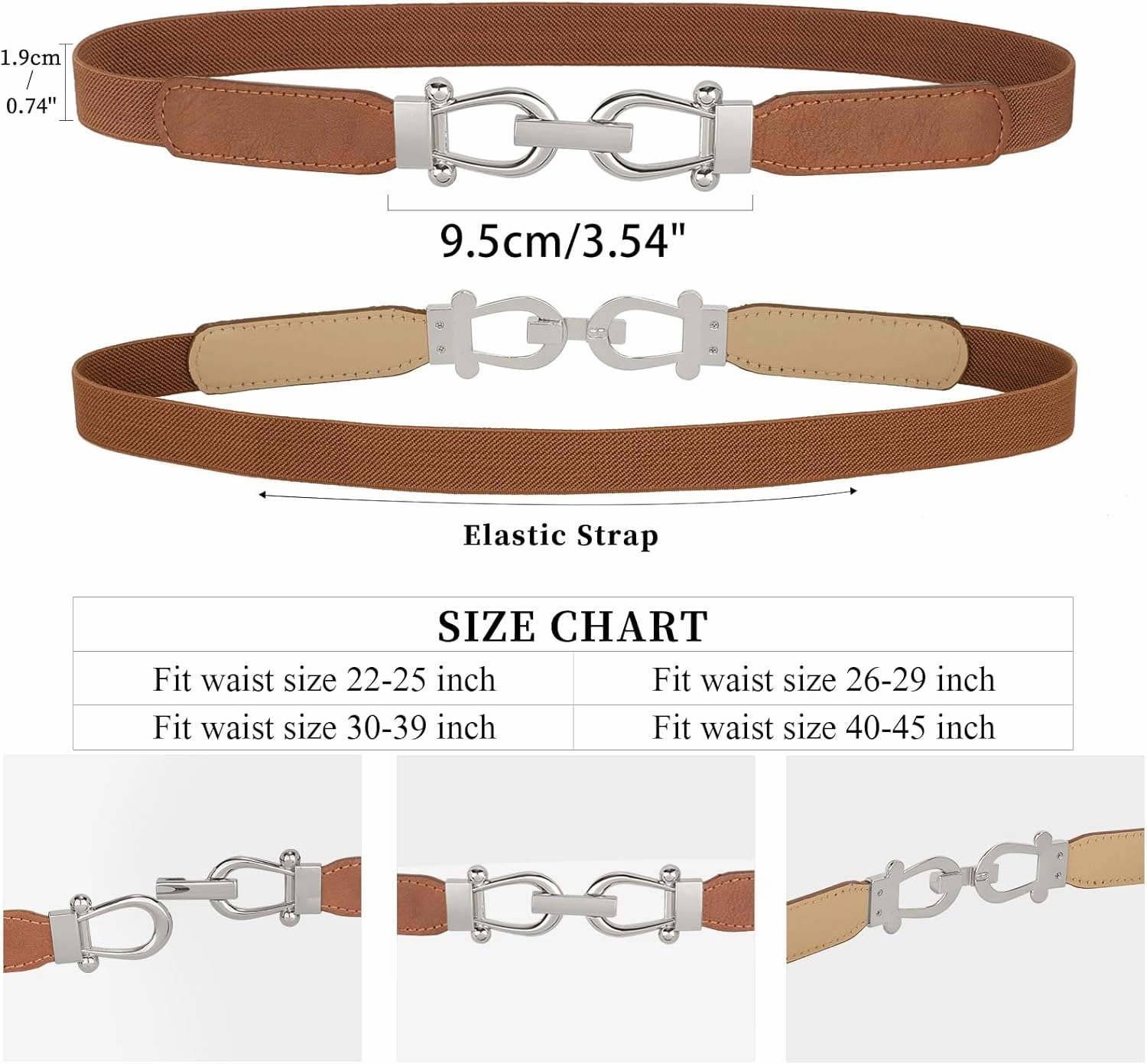 JASGOOD Women Skinny Elastic Belt for Dresses,Thin Retro Stretch Waist Belt with Golden Buckle