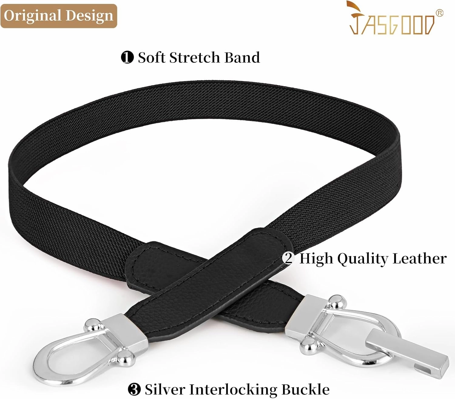 JASGOOD Women Skinny Elastic Belt for Dresses,Thin Retro Stretch Waist Belt with Golden Buckle