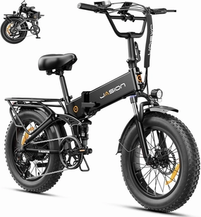 Jasion X-Hunter Electric Bike for Adults,1400W Peak Motor 30MPH Max Speed,48V 13AH Removable Battery, Full Suspension System Design,20''*4.0 Fat Tire Foldable Ebike 7-Speed Bicycles