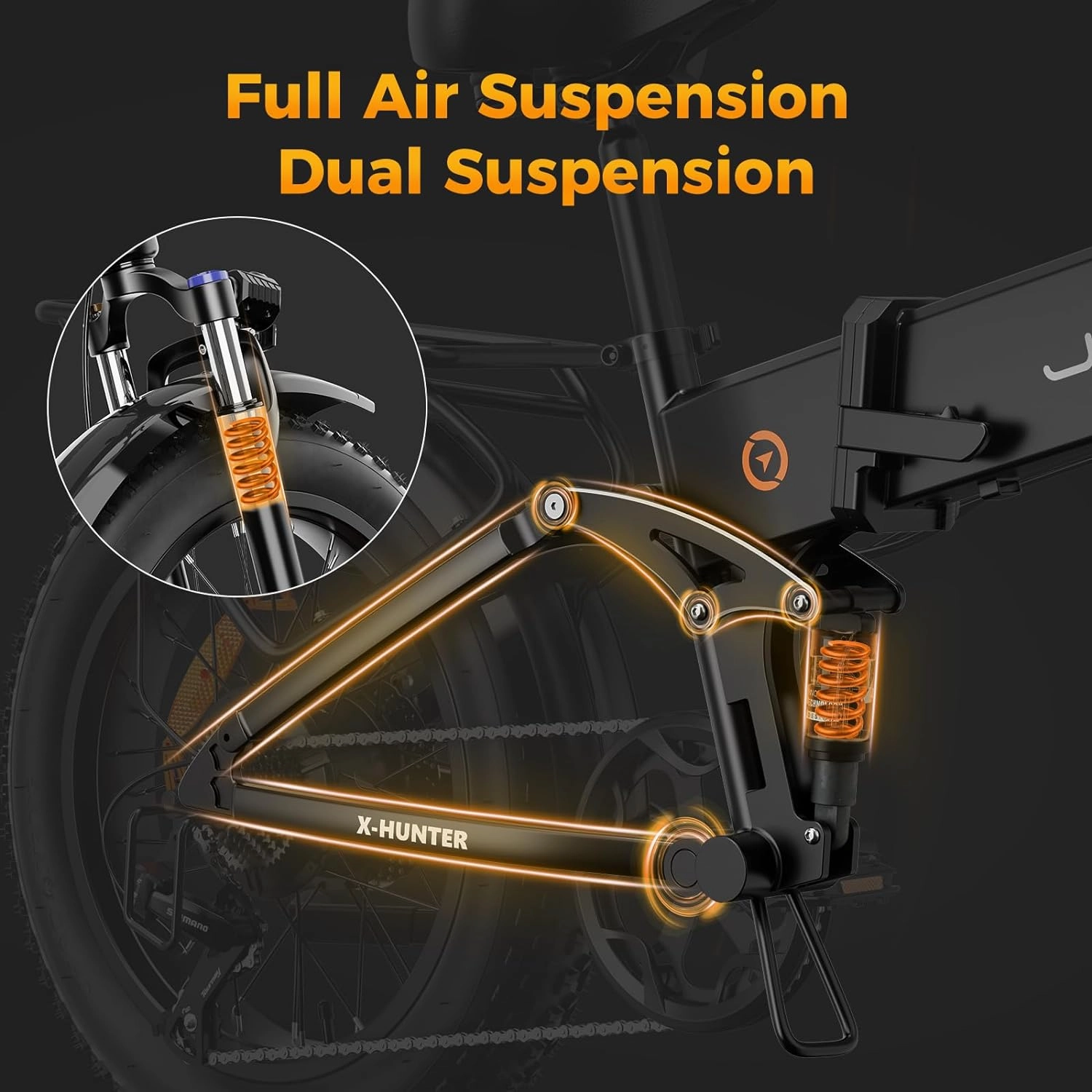Jasion X-Hunter Electric Bike for Adults,1400W Peak Motor 30MPH Max Speed,48V 13AH Removable Battery, Full Suspension System Design,20''*4.0 Fat Tire Foldable Ebike 7-Speed Bicycles