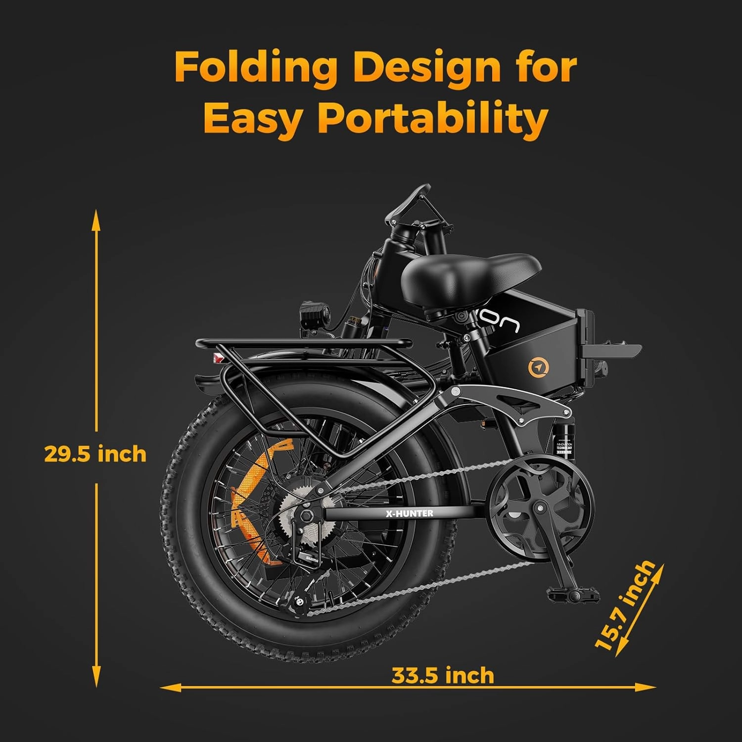 Jasion X-Hunter Electric Bike for Adults,1400W Peak Motor 30MPH Max Speed,48V 13AH Removable Battery, Full Suspension System Design,20''*4.0 Fat Tire Foldable Ebike 7-Speed Bicycles