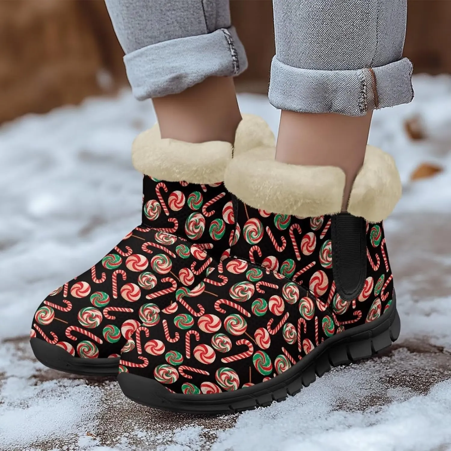 Jeiento Christmas Snow Boots for Women Fuzzy Ankle Booties Hiking Boots Non Slip