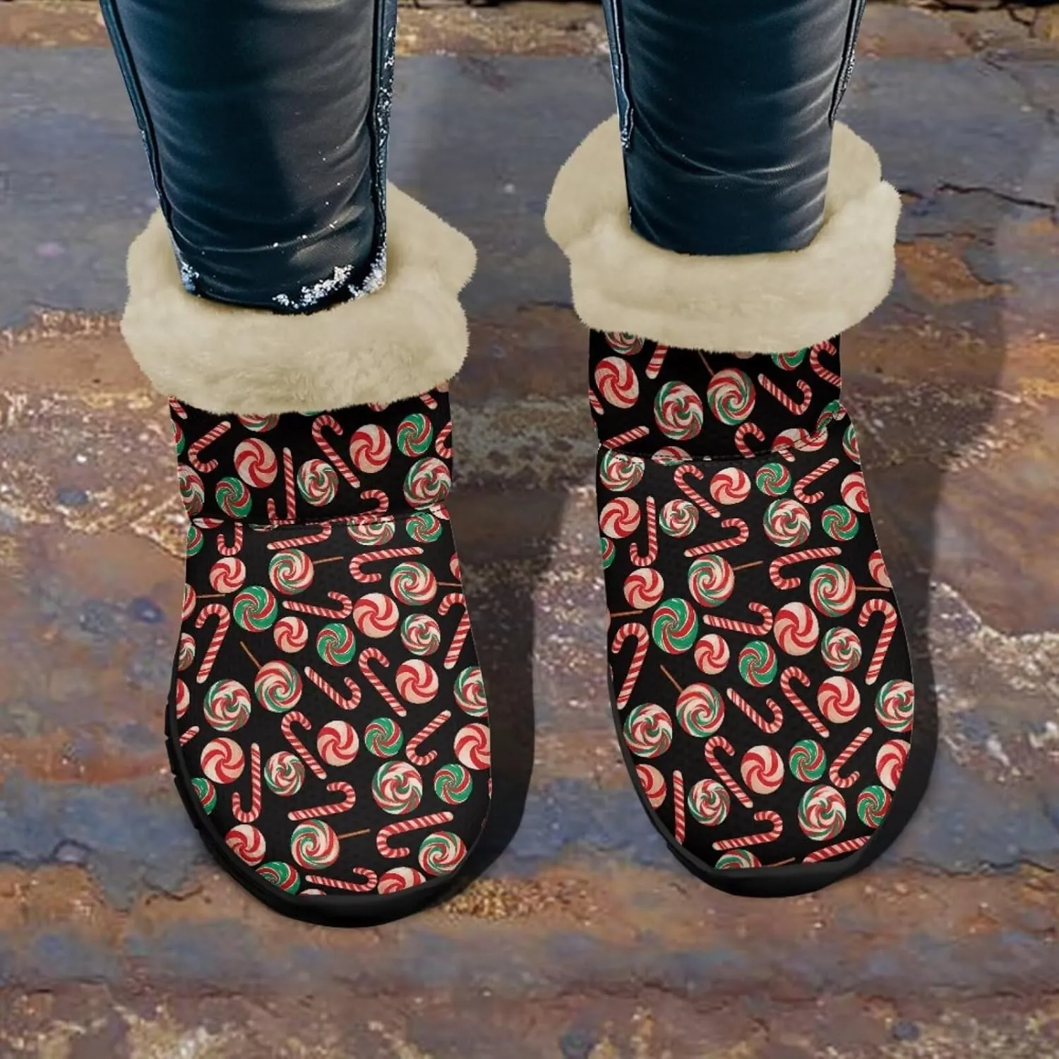 Jeiento Christmas Snow Boots for Women Fuzzy Ankle Booties Hiking Boots Non Slip
