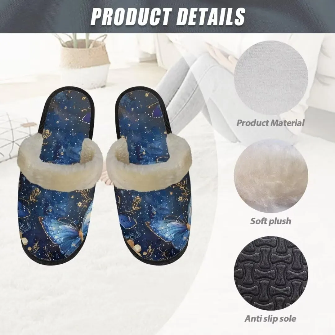 Jeiento Fuzzy Slippers for Women Cozy Memory Foam Scuff Slippers Adult Winter Indoor Slip On Closed Back Slipper Plus Cotton Slippers