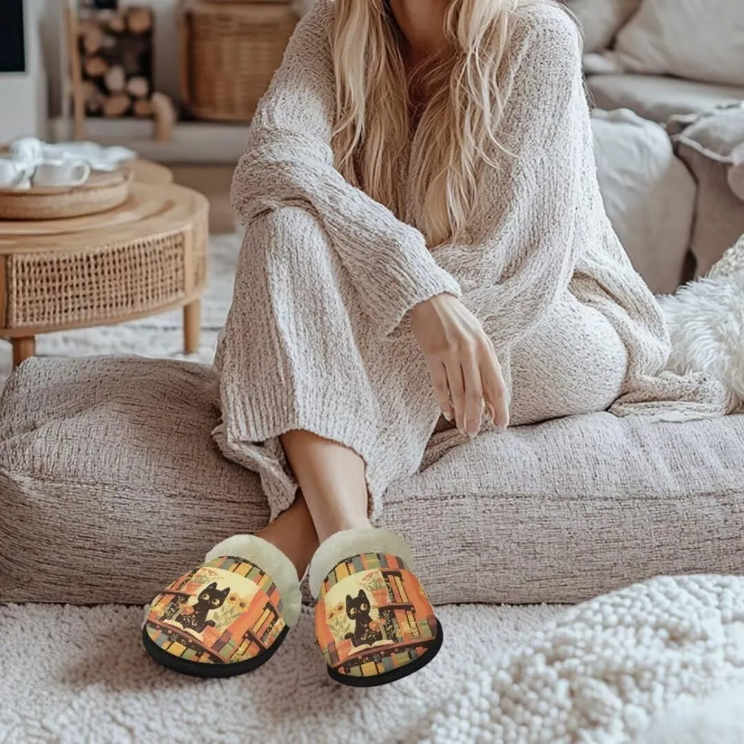 Jeiento Fuzzy Slippers for Women Cozy Memory Foam Scuff Slippers Adult Winter Indoor Slip On Closed Back Slipper Plus Cotton Slippers