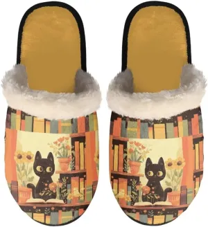 Jeiento Fuzzy Slippers for Women Cozy Memory Foam Scuff Slippers Adult Winter Indoor Slip On Closed Back Slipper Plus Cotton Slippers
