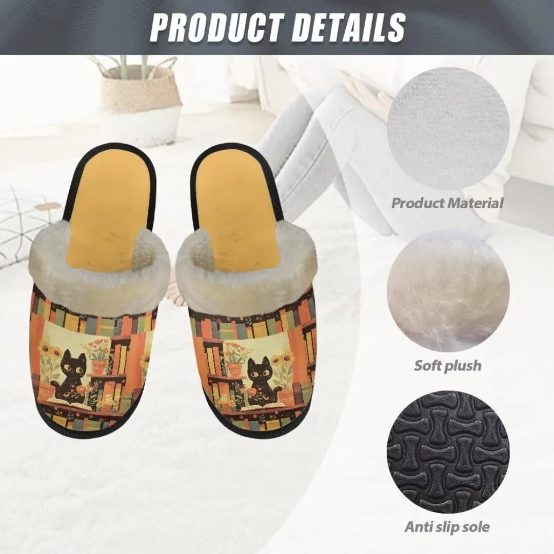 Jeiento Fuzzy Slippers for Women Cozy Memory Foam Scuff Slippers Adult Winter Indoor Slip On Closed Back Slipper Plus Cotton Slippers