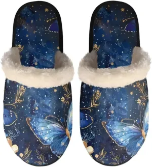 Jeiento Fuzzy Slippers for Women Cozy Memory Foam Scuff Slippers Adult Winter Indoor Slip On Closed Back Slipper Plus Cotton Slippers