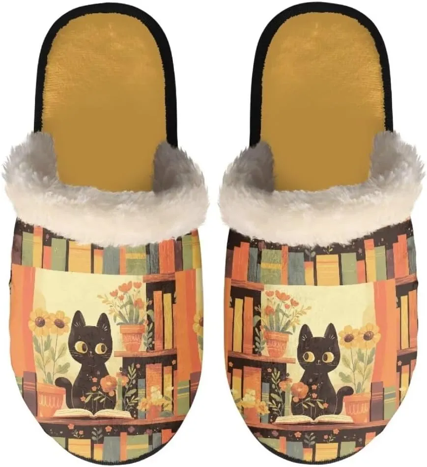 Jeiento Fuzzy Slippers for Women Cozy Memory Foam Scuff Slippers Adult Winter Indoor Slip On Closed Back Slipper Plus Cotton Slippers