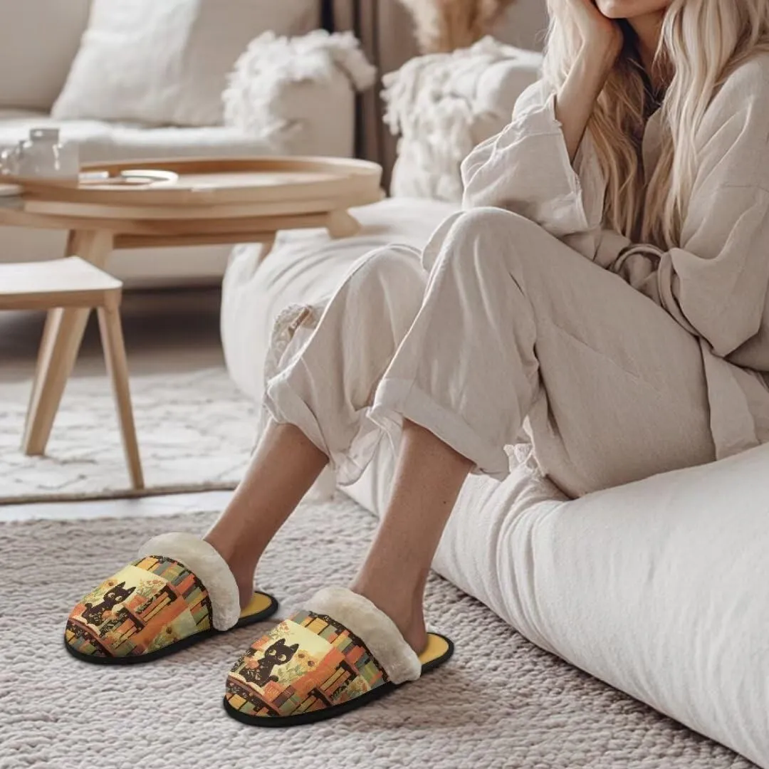 Jeiento Fuzzy Slippers for Women Cozy Memory Foam Scuff Slippers Adult Winter Indoor Slip On Closed Back Slipper Plus Cotton Slippers