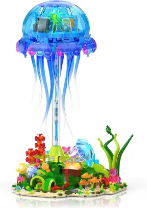 Jellyfish Building Set for Adults Boys Girls (1130 Pieces Sea Creature Collections Jellyfish with Seaweed and Coral Model with Night Light, Home Decor Display Model, Exquisite Birthday Gift