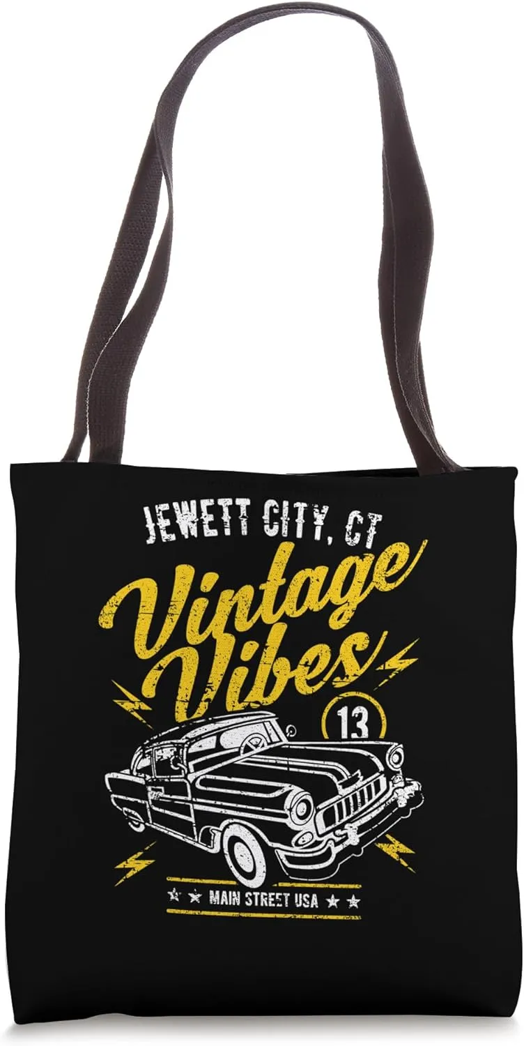 Jewett City CT USA Vintage Vibes Car Distressed Design Tote Bag