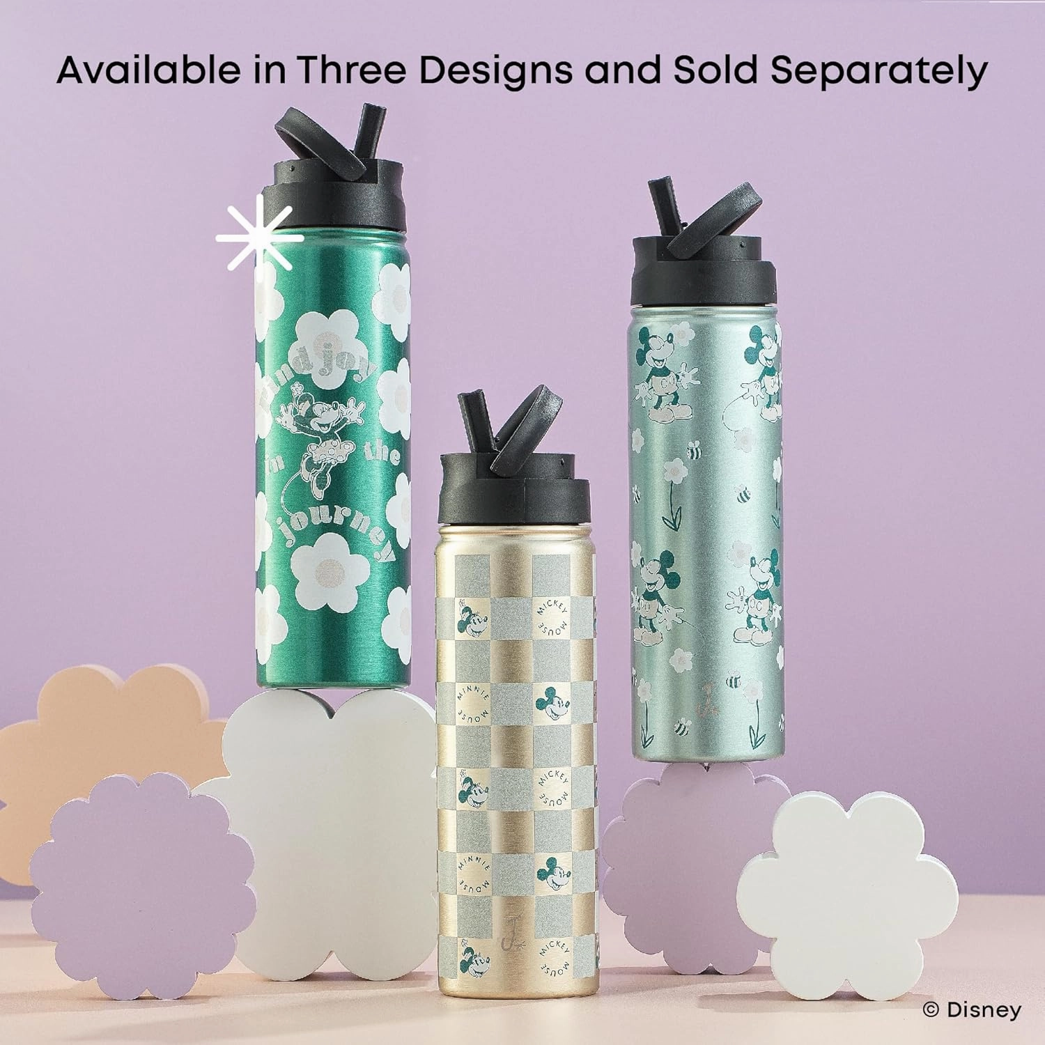 JoyJolt Disney Retro Vintage Stainless Steel Water Bottle ft Minnie Mouse, Reusable 22oz Vacuum Insulated Water Bottle Tumbler with Leak Proof Flip Straw Lid and Handle, Lead & BPA Free