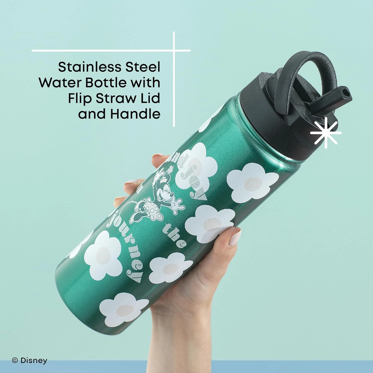 JoyJolt Disney Retro Vintage Stainless Steel Water Bottle ft Minnie Mouse, Reusable 22oz Vacuum Insulated Water Bottle Tumbler with Leak Proof Flip Straw Lid and Handle, Lead & BPA Free