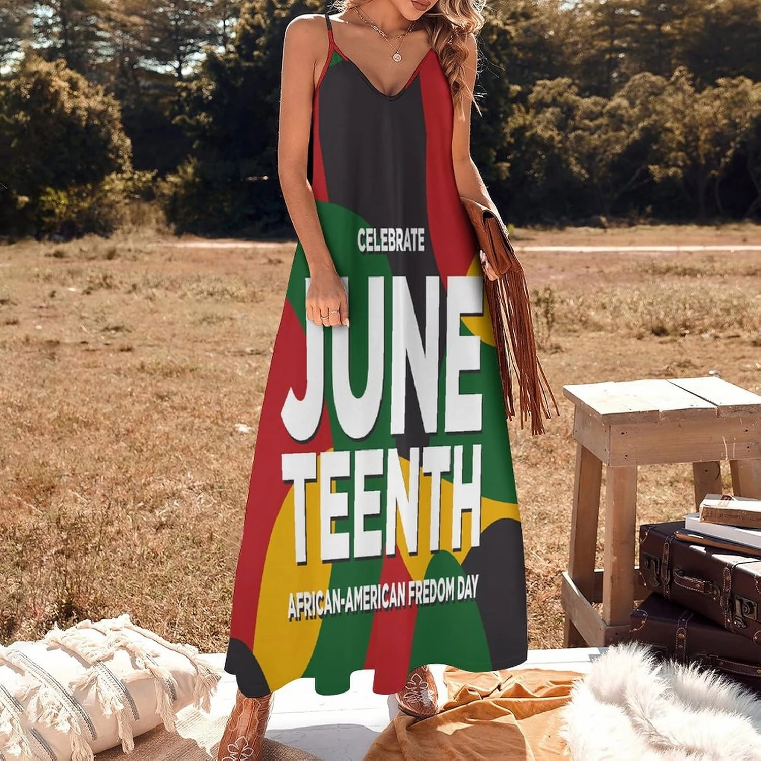 Juneteenth Since 1865 Celebrate Freedom Afican Long Sleeveless Dress for Women Elegant Summer Beach Maxi Dress