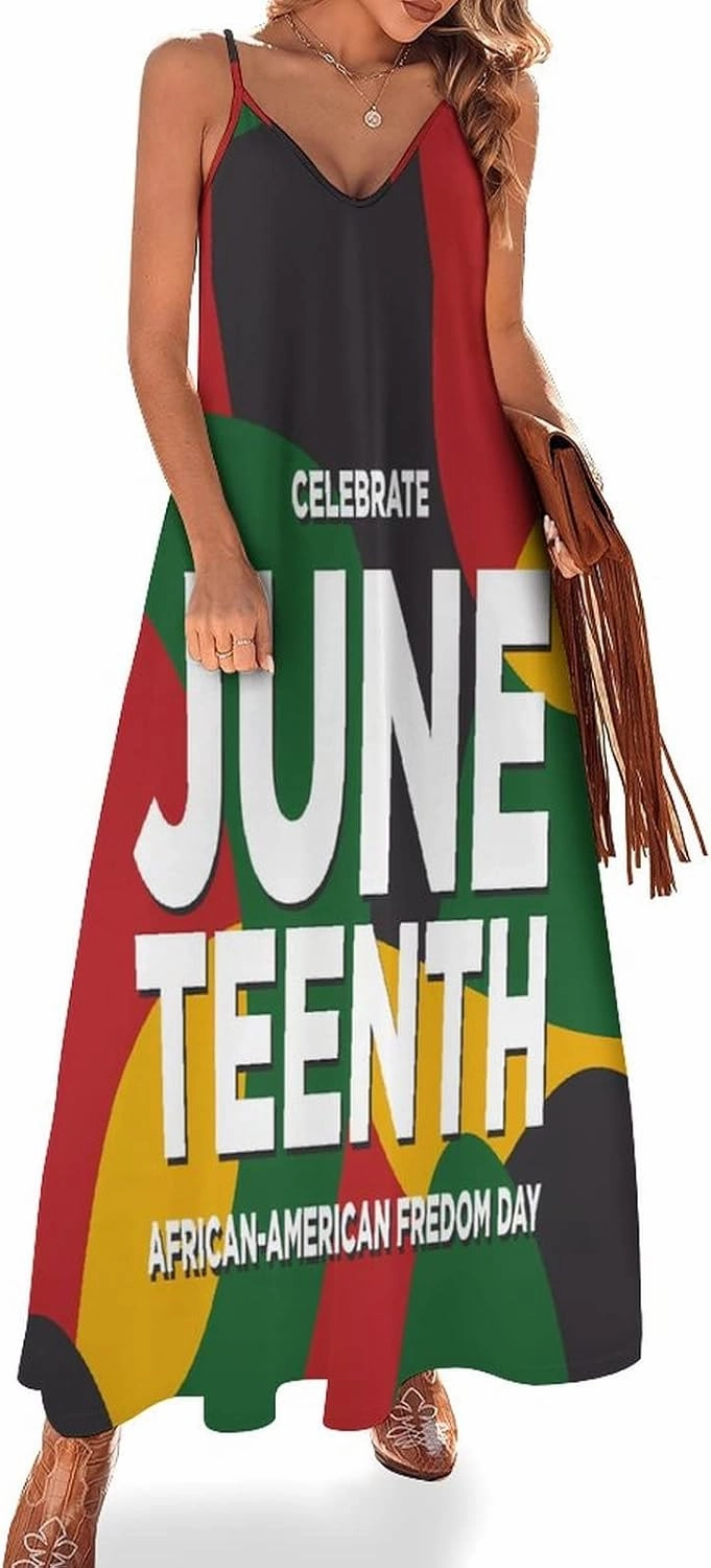 Juneteenth Since 1865 Celebrate Freedom Afican Long Sleeveless Dress for Women Elegant Summer Beach Maxi Dress