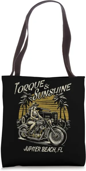 Jupiter Beach Florida Motorcycle Hotrod Vintage Design Tote Bag
