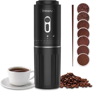 KAWU Portable Electric Coffee Grinder, USB Rechargeable, Conical Burr, Battery Powered, SOE Coffee Bean Coffee Maker, Small Cordless Compact for Travel, Camping, Car
