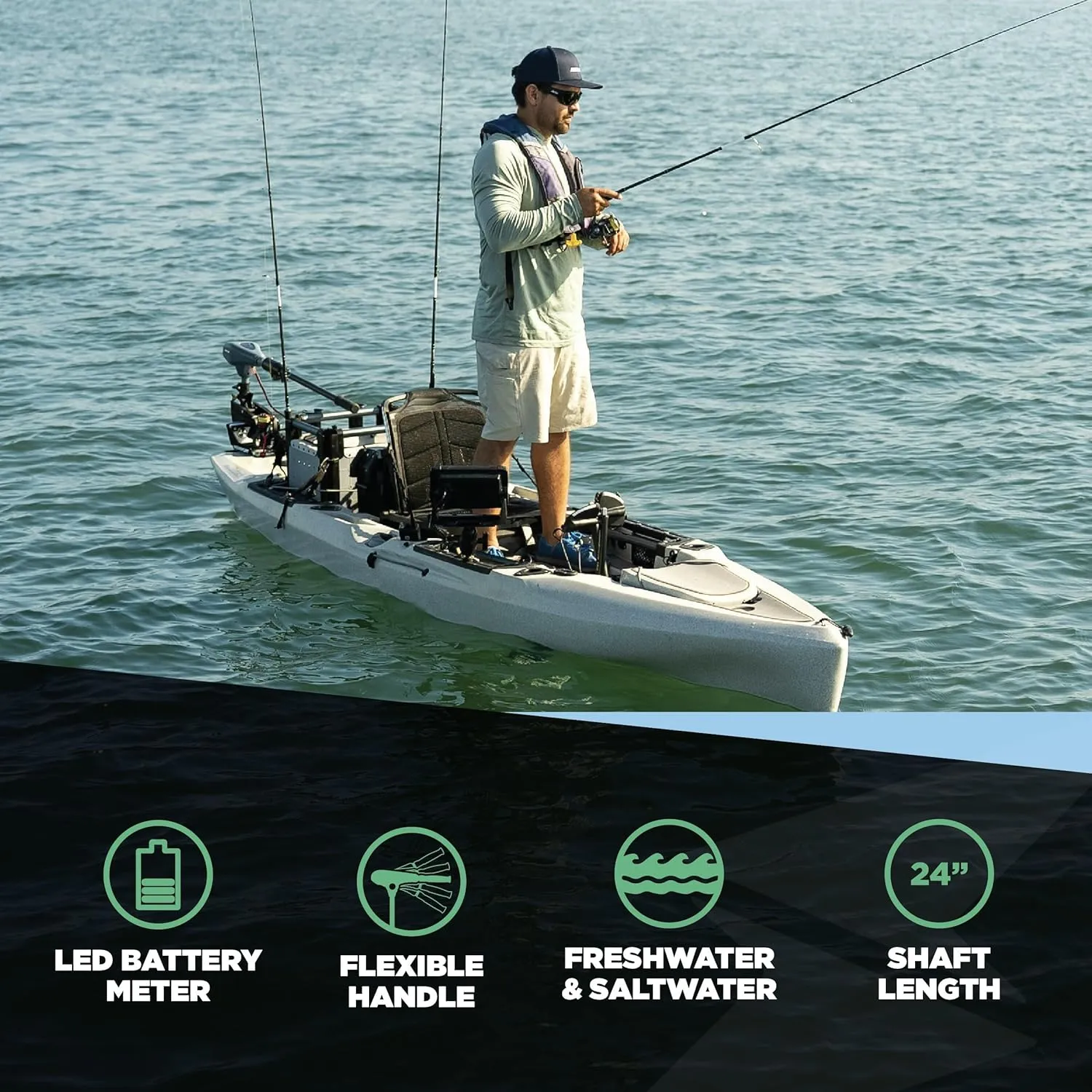Kayak Series 36lb Thrust Transom Mounted Saltwater Electric Trolling Motor w/LED Battery Indicator (24" Shaft)