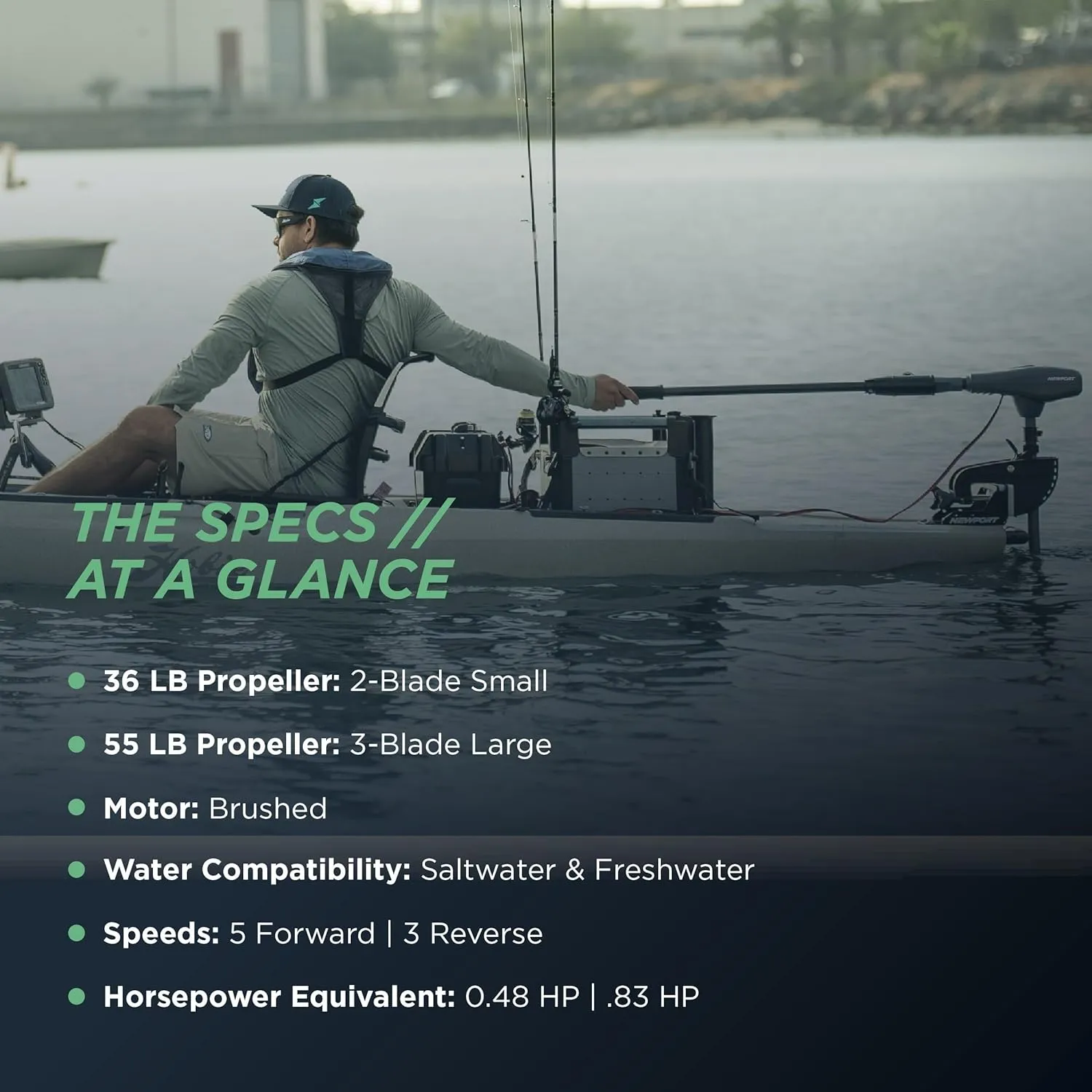 Kayak Series 36lb Thrust Transom Mounted Saltwater Electric Trolling Motor w/LED Battery Indicator (24" Shaft)