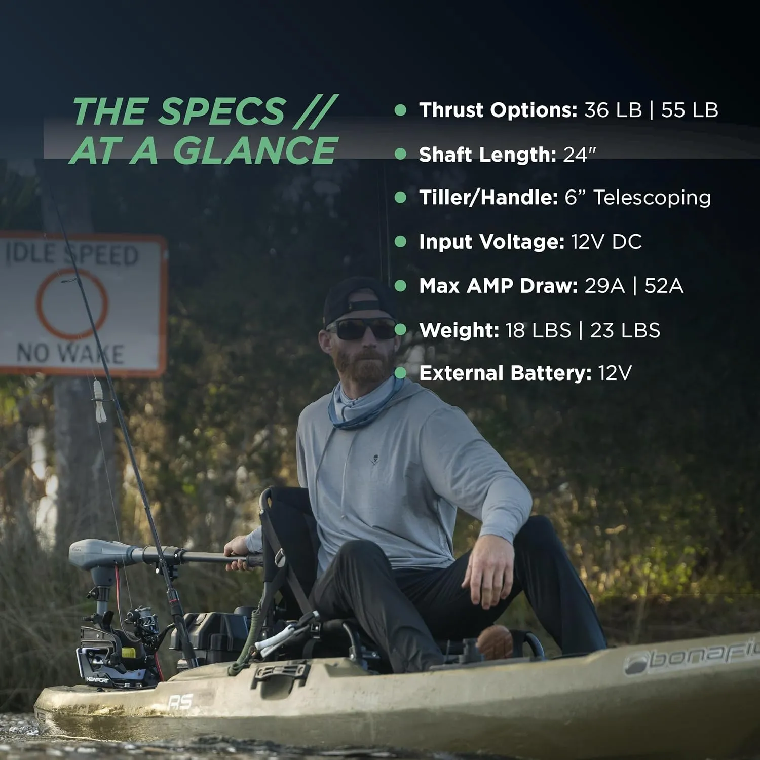 Kayak Series 36lb Thrust Transom Mounted Saltwater Electric Trolling Motor w/LED Battery Indicator (24" Shaft)