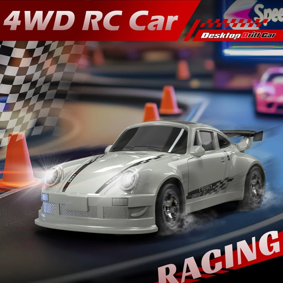 KF20 1/64 Mini Drift RC Car with Full Proportional RTR 2.4GHZ Remote Control for Desktop Racing Cars (White)