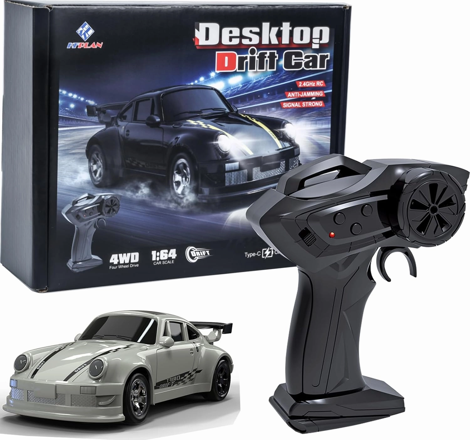 KF20 1/64 Mini Drift RC Car with Full Proportional RTR 2.4GHZ Remote Control for Desktop Racing Cars (White)