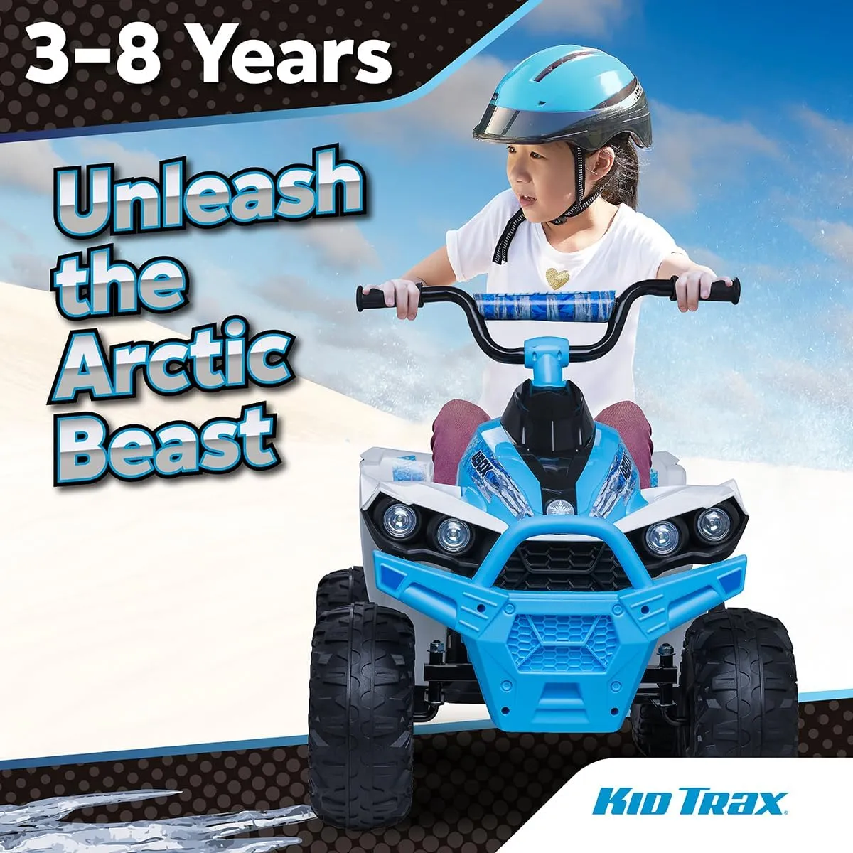 Kid Trax 12V ATV for Boys and Girl Toys - Toddler Ride On ATV, Kids' Electric Vehicle, ATV Quad Car Toy w/ 2 Speed, Led Headlights, Four Wheelers Ride On Toy, Max Weight 77 lb, Ages 3-8, ICE Blue