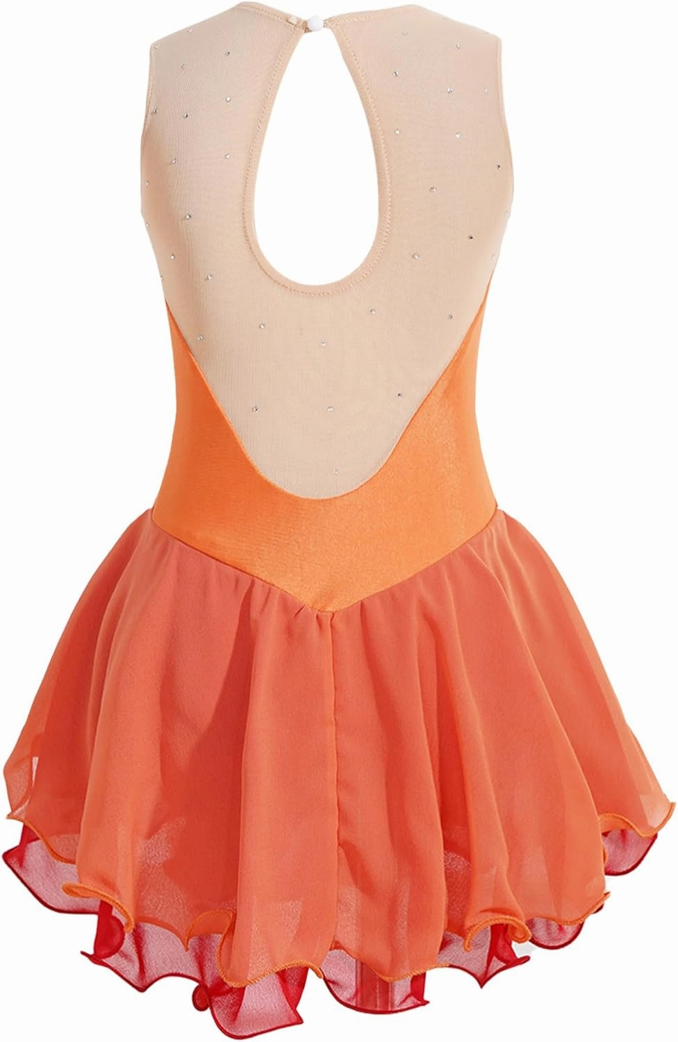 Kid Girls Ice Figure Skating Costume Patchwork Color Mesh Leotard Dress for Dance Performance