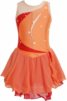 Kid Girls Ice Figure Skating Costume Patchwork Color Mesh Leotard Dress for Dance Performance