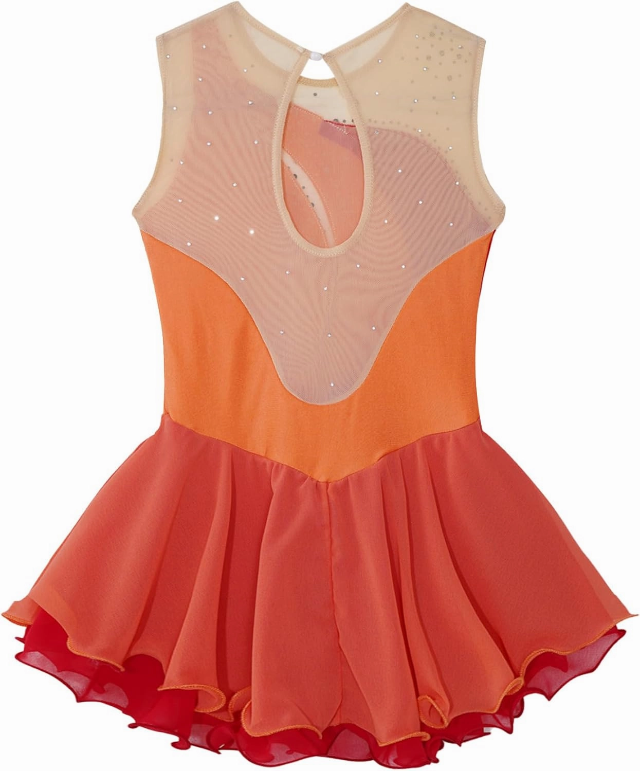 Kid Girls Ice Figure Skating Costume Patchwork Color Mesh Leotard Dress for Dance Performance
