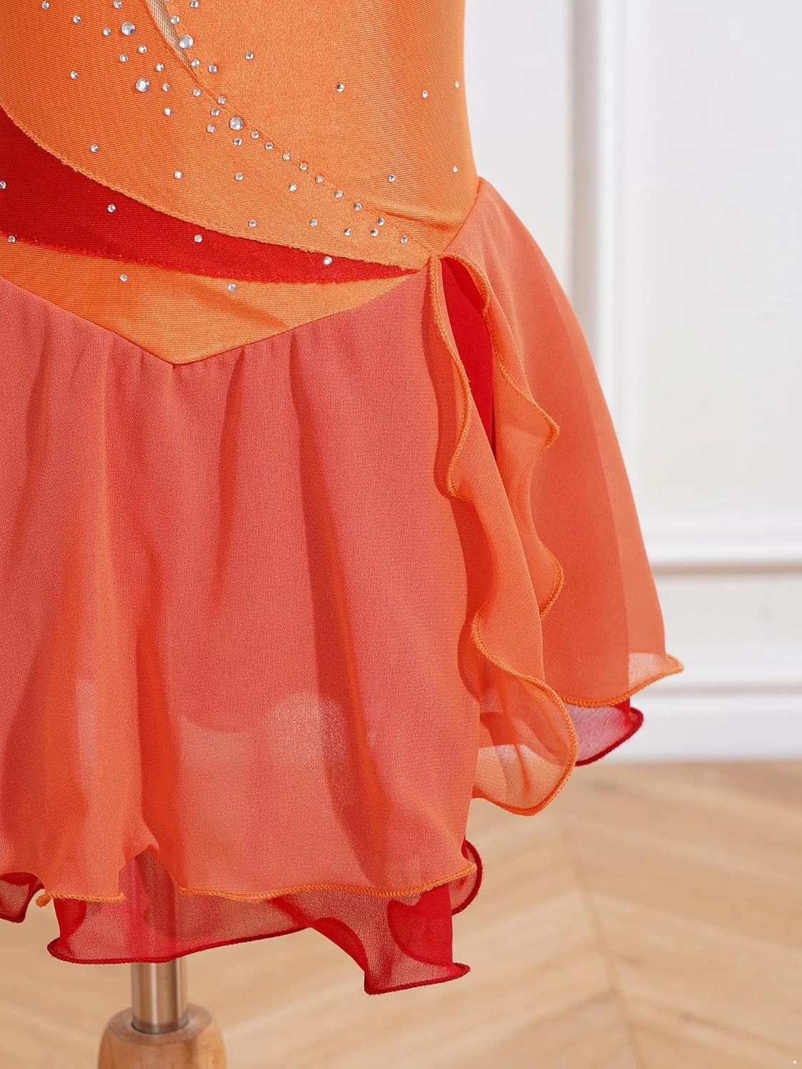 Kid Girls Ice Figure Skating Costume Patchwork Color Mesh Leotard Dress for Dance Performance