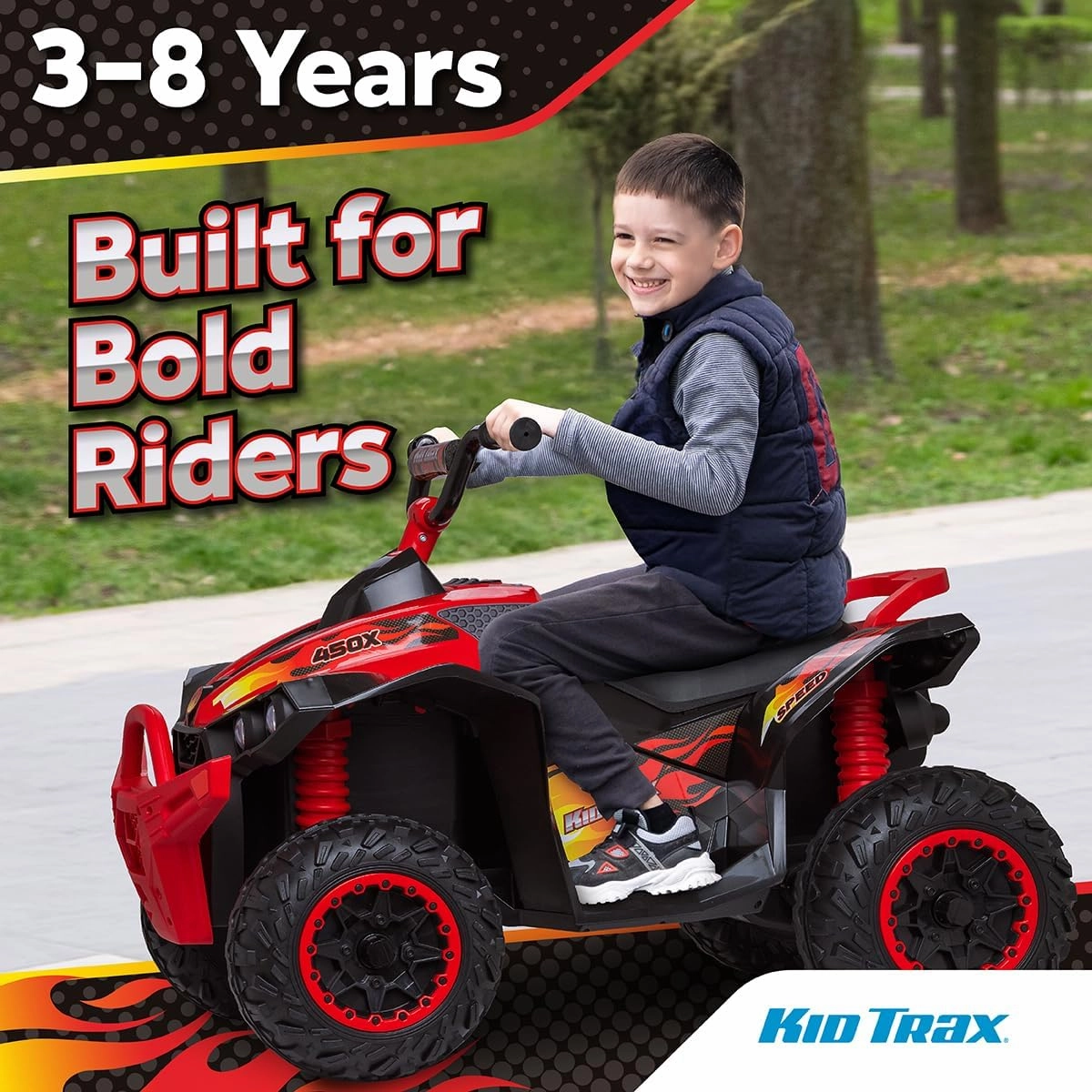 Kid Trax 12V ATV Ride On - Electric ATV, 2 Speed, Ride On Toys, Led Headlights, Quad Four Wheelers, Forward and Reverse, Kids Car Ride On, Indoor/Outdoor Toys, Max Weight 77 lb, Ages 3-8, FIRE RED