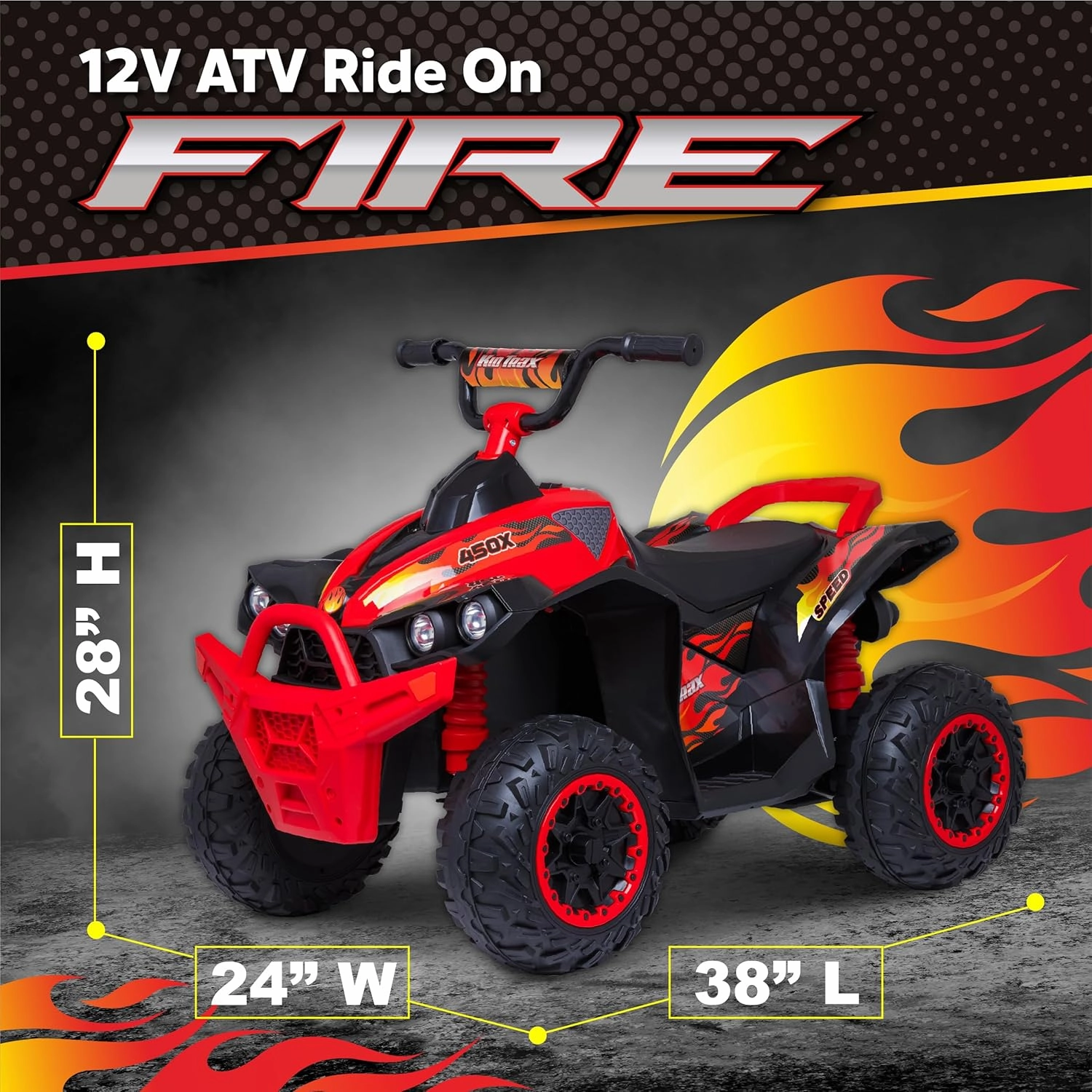 Kid Trax 12V ATV Ride On - Electric ATV, 2 Speed, Ride On Toys, Led Headlights, Quad Four Wheelers, Forward and Reverse, Kids Car Ride On, Indoor/Outdoor Toys, Max Weight 77 lb, Ages 3-8, FIRE RED