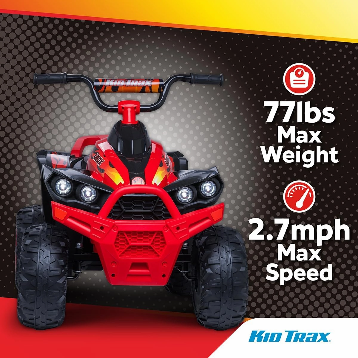 Kid Trax 12V ATV Ride On - Electric ATV, 2 Speed, Ride On Toys, Led Headlights, Quad Four Wheelers, Forward and Reverse, Kids Car Ride On, Indoor/Outdoor Toys, Max Weight 77 lb, Ages 3-8, FIRE RED