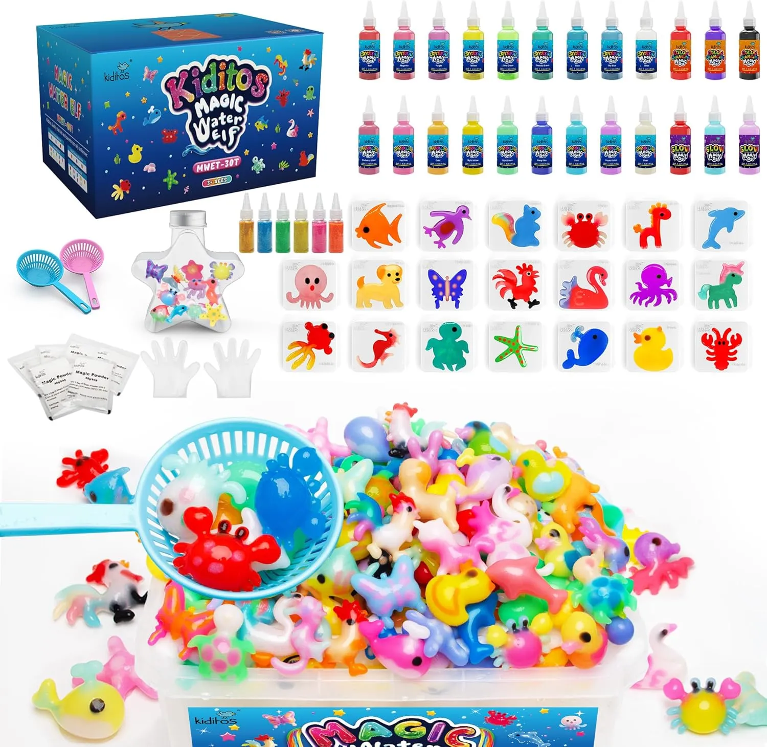 Kiditos Magic Water Elf Toy Kit, Aqua Fairy Water Gel Kit-24 Magic Gesl&20 Molds–Make Your Own Water Pets & Squishy Toys–Fun Summer DIY Craft Kit, Birthday Gifts & Party Favors for Kids Ages 3 