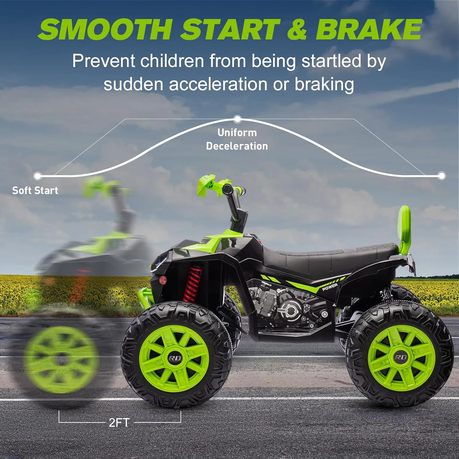 Kids ATV 4 Wheeler Ride on Eletric Motorcycle, 24V Battery Powered, Kids Electric Toy Car, with High&Low Speed, Music, Led Lights, Ride On Car for 3-8 Kids,Green